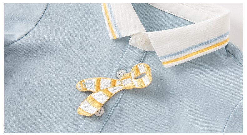 【90cm last one】dave&bella デイブベラ 刺繍ネクタイ付きライトブルートップス DB1230261