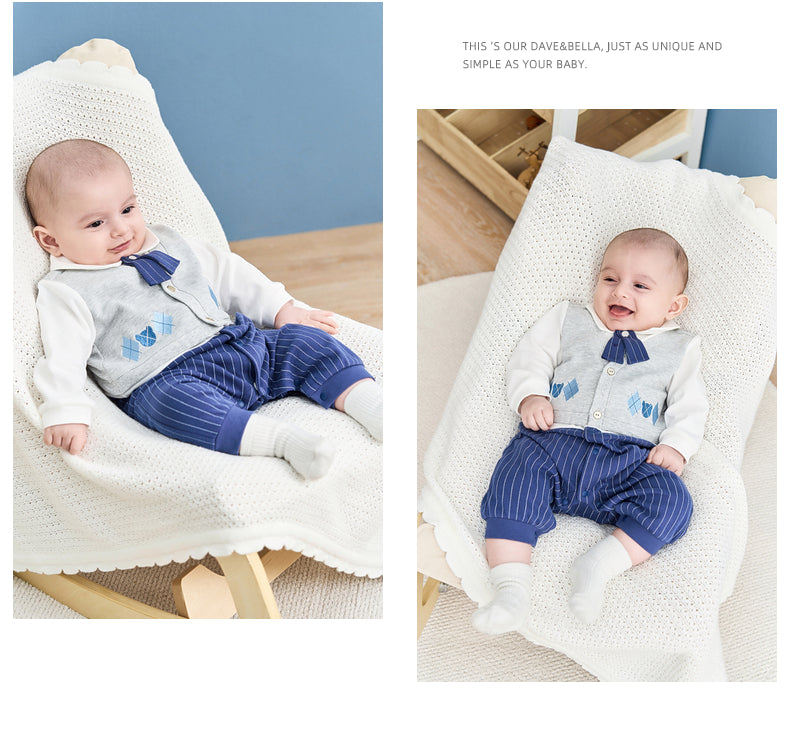 dave&bella デイブベラ くまさんアーガイルデザインおめかしロンパース DB1233965 66cm