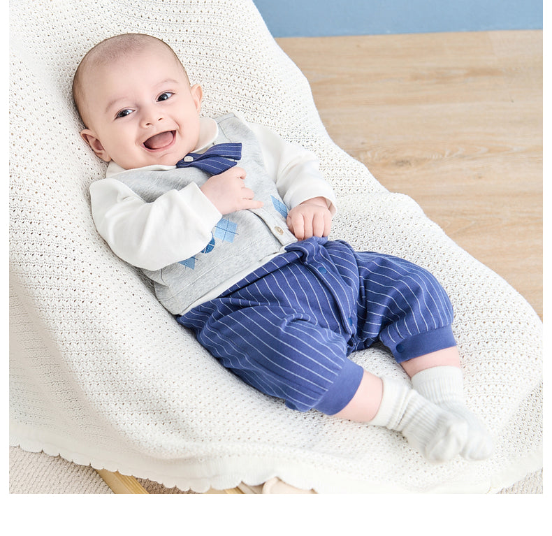 dave&bella デイブベラ くまさんアーガイルデザインおめかしロンパース DB1233965 66cm