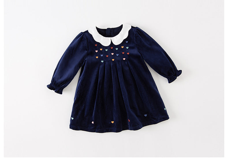 dave&bella デイブベラ カラフルハート刺繍ベロアワンピース DB3224000