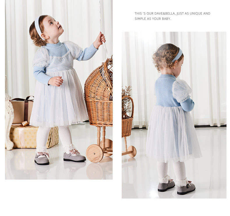 【80cm last one】dave&bella デイブベラ ライトブルーニットチュールドレス DB4223746