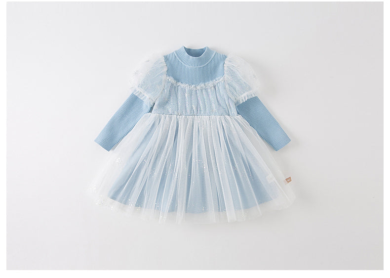 【80cm last one】dave&bella デイブベラ ライトブルーニットチュールドレス DB4223746