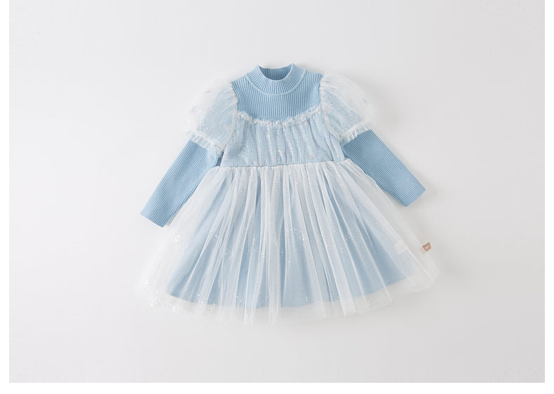 【80cm last one】dave&bella デイブベラ ライトブルーニットチュールドレス DB4223746