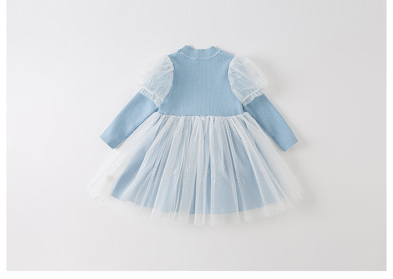 【80cm last one】dave&bella デイブベラ ライトブルーニットチュールドレス DB4223746