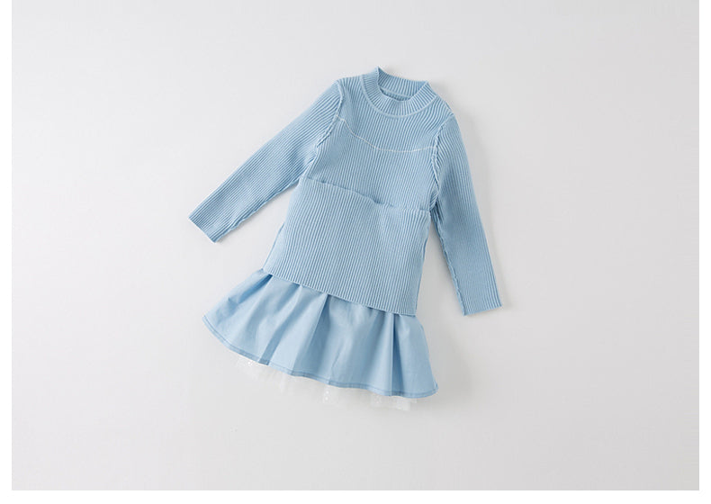 【80cm last one】dave&bella デイブベラ ライトブルーニットチュールドレス DB4223746