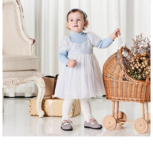 【80cm last one】dave&bella デイブベラ ライトブルーニットチュールドレス DB4223746