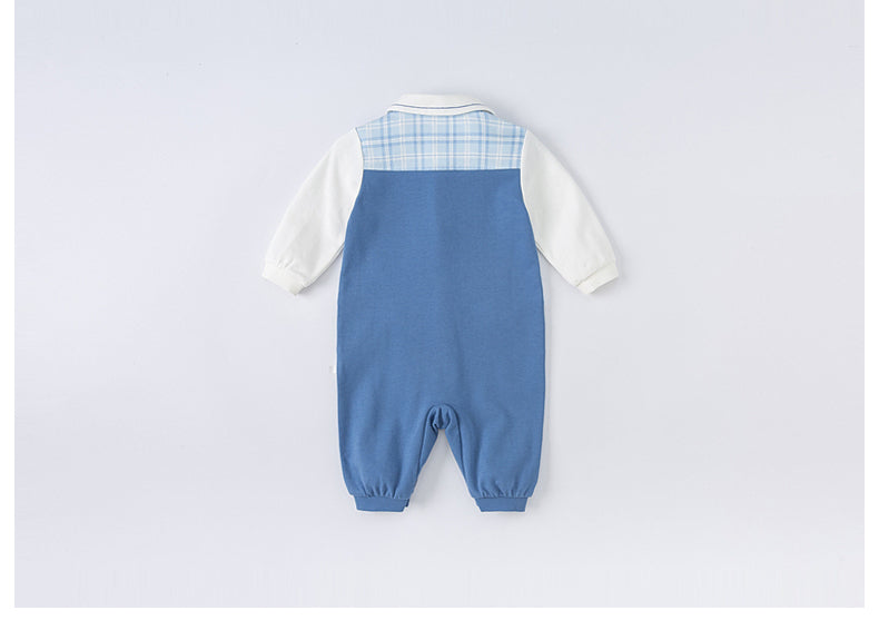 dave&bella Dave Bella Blue check vest docking dressy romper with tie DB1222090