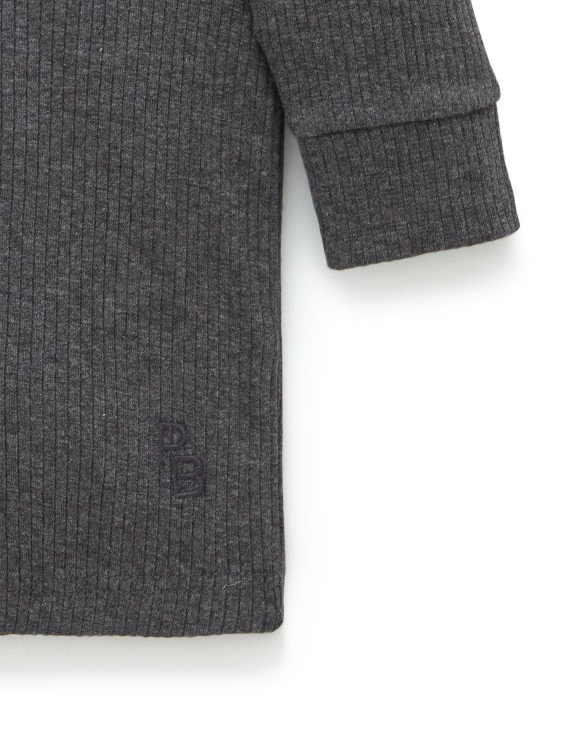 purebaby Purebaby Rib L/Slv Henley Tee Chacoal PBN1000NS