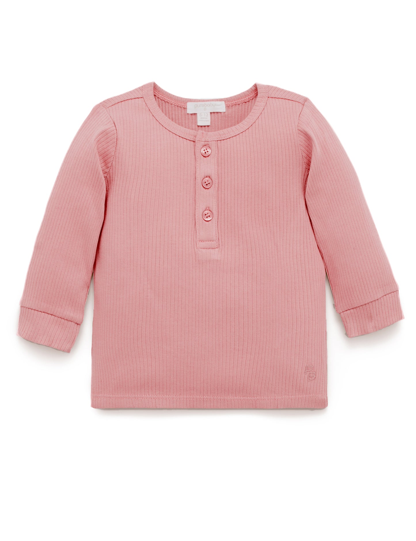 purebaby Purebaby Rib L/Slv Henley Tee Crab Apple PBN1000NS