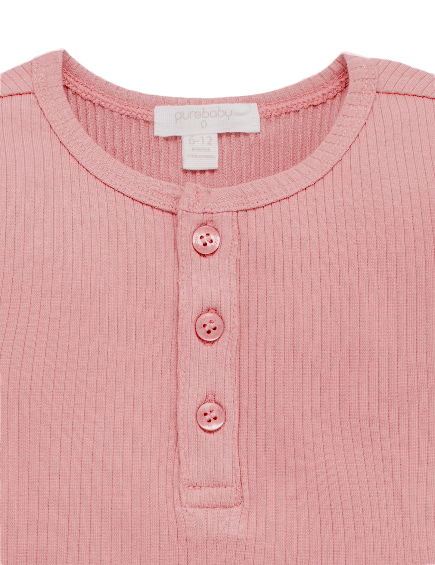 purebaby Purebaby Rib L/Slv Henley Tee Crab Apple PBN1000NS