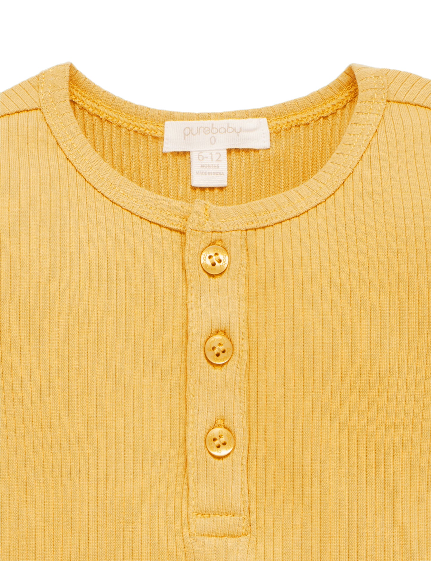 purebaby Pure Baby Rib L/Slv Henley Tee Golden PBN1000NS
