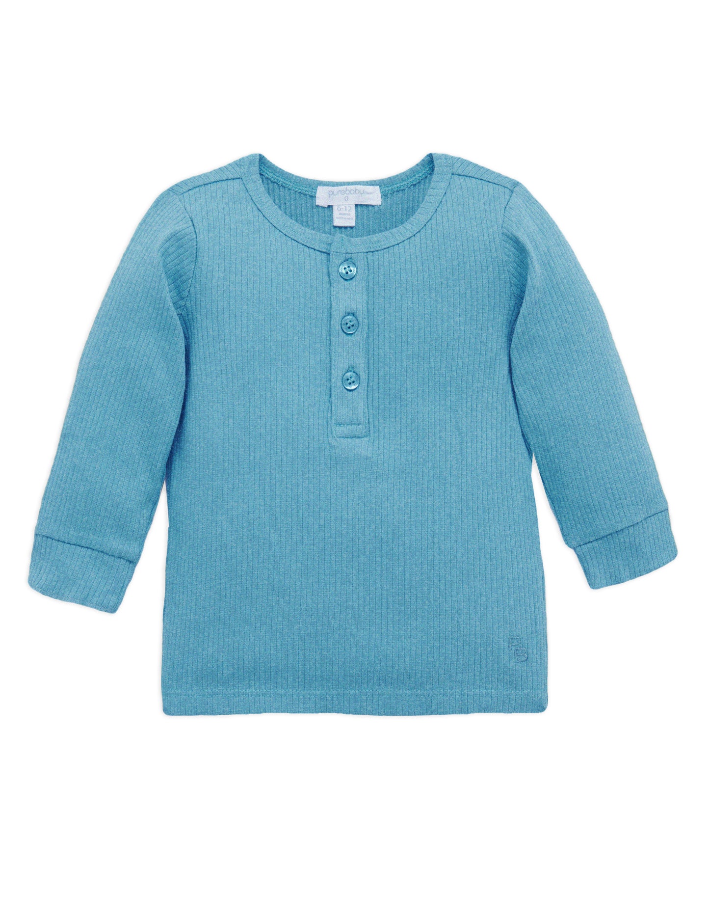 purebaby Pure Baby Rib L/Slv Henley Tee Lake PBN1000NS