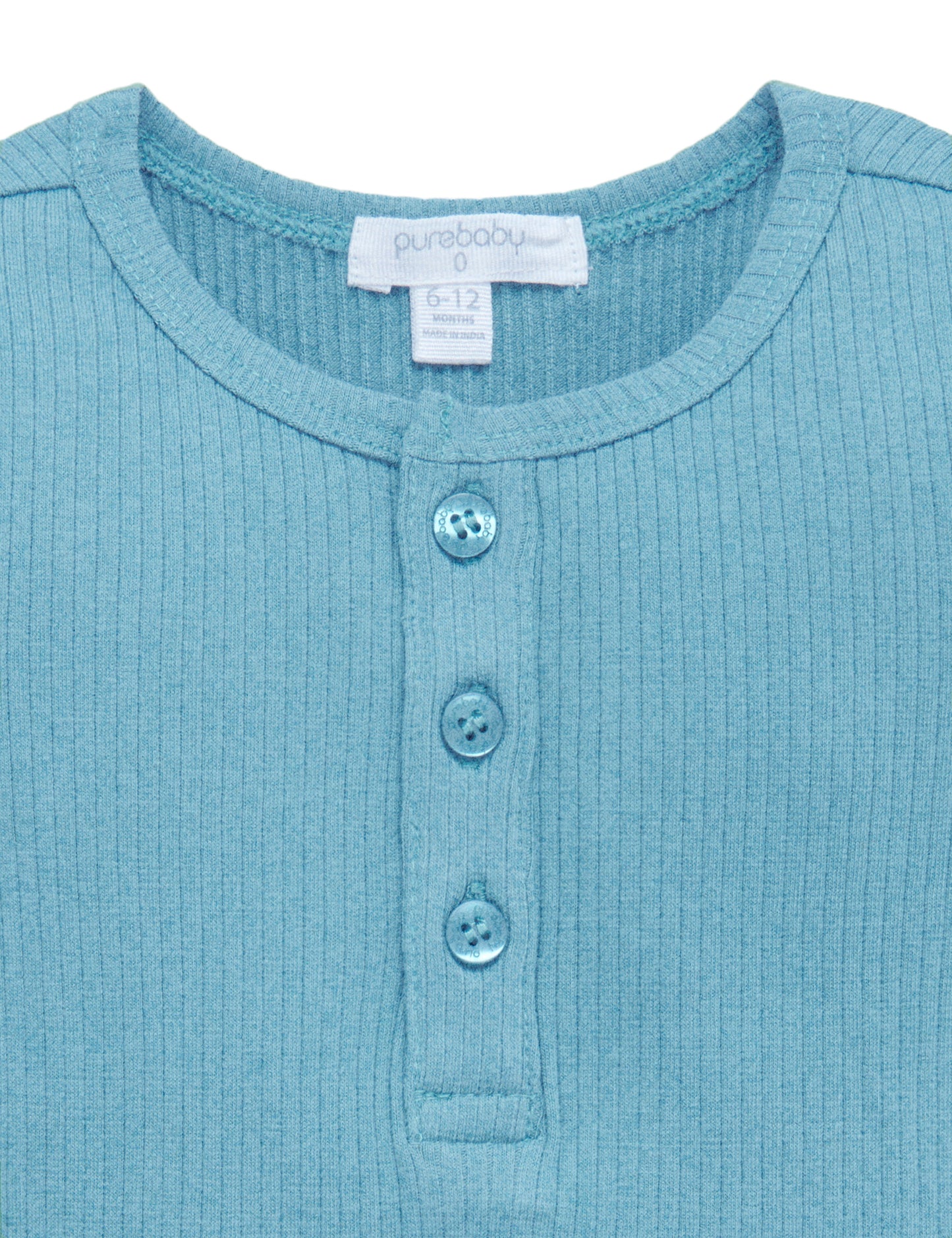 purebaby Pure Baby Rib L/Slv Henley Tee Lake PBN1000NS
