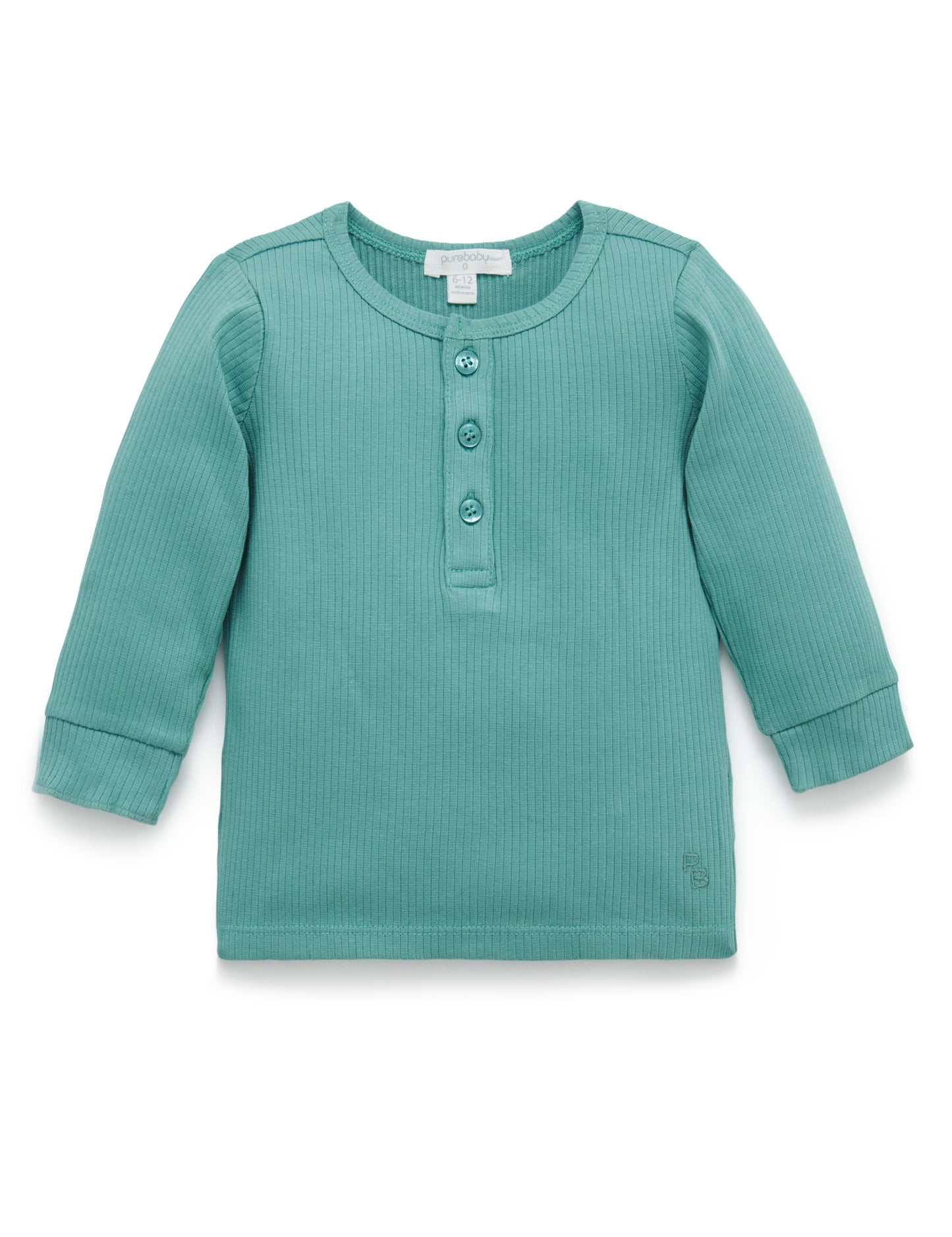 purebaby Pure Baby Rib L/Slv Henley Tee Moss Green PBN1000NS
