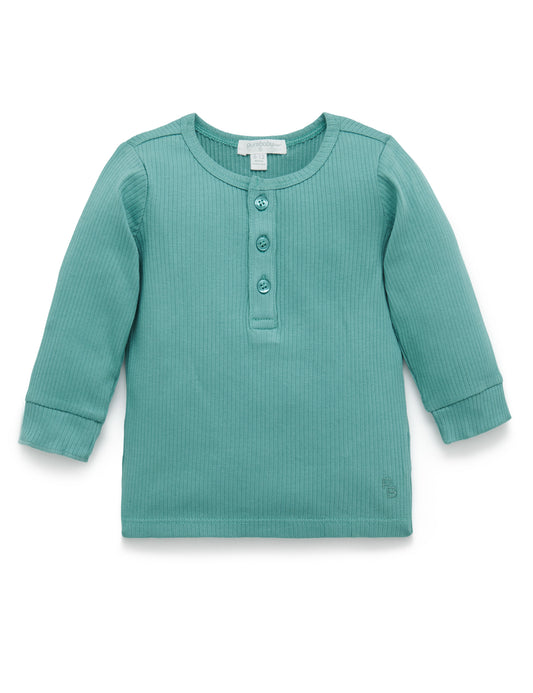 purebaby ピュアベビー Rib L/Slv Henley Tee  Moss Green PBN1000NS