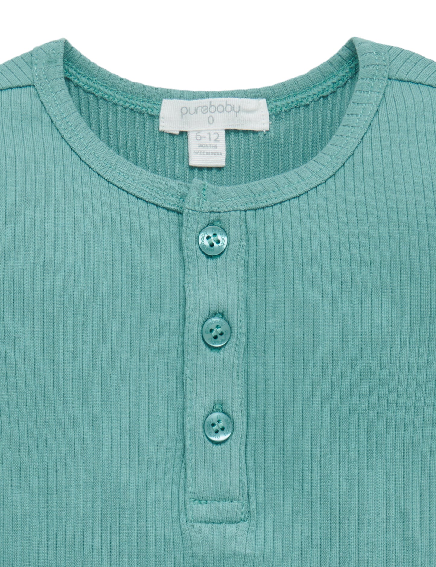 purebaby Pure Baby Rib L/Slv Henley Tee Moss Green PBN1000NS