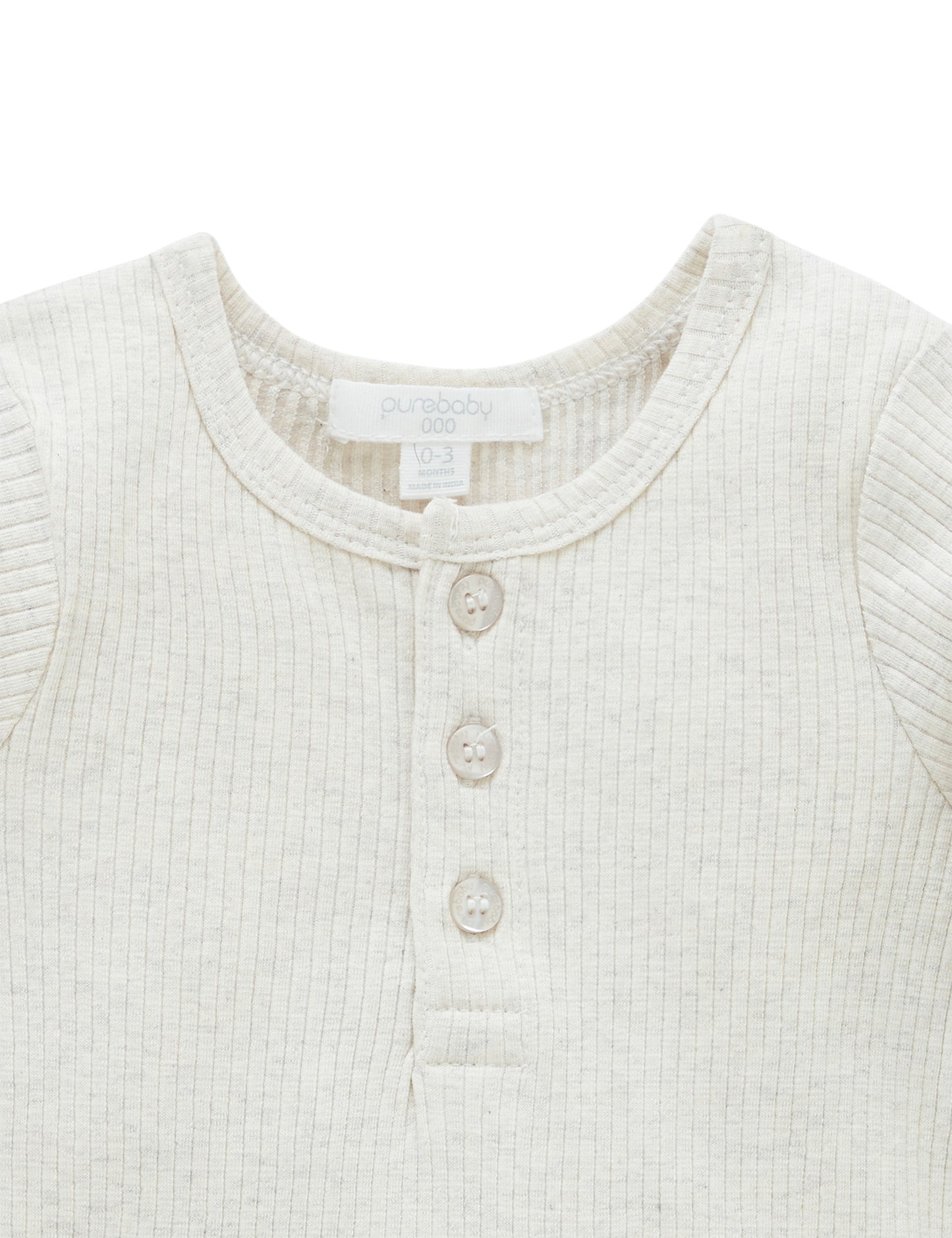purebaby Purebaby Rib L/Slv Henley Tee Wheat PBN1000NS