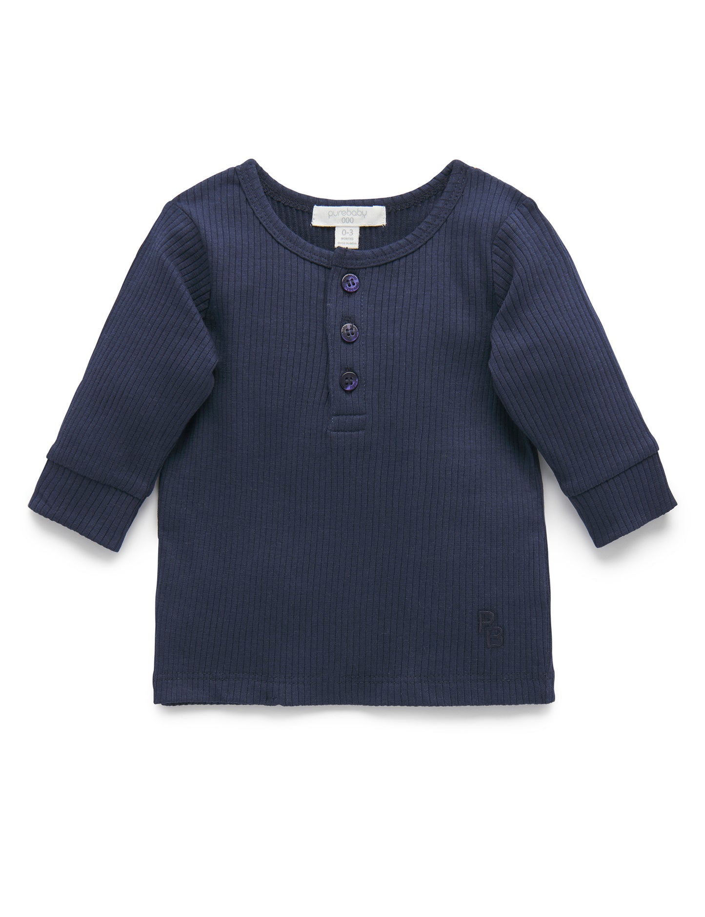 purebaby Purebaby Rib L/Slv Henley Tee Winter Navy PBN1000NS