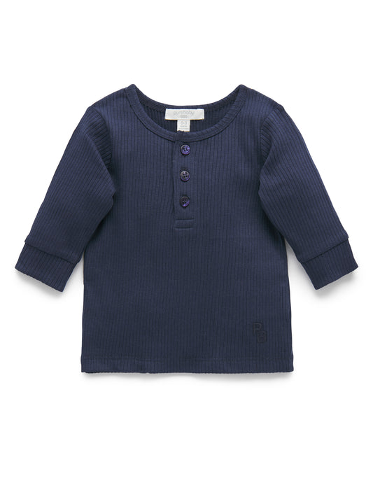 purebaby ピュアベビー Rib L/Slv Henley Tee  Winter Navy PBN1000NS