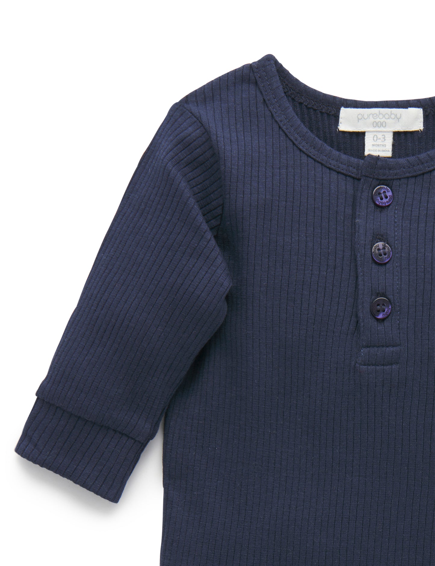 purebaby Purebaby Rib L/Slv Henley Tee Winter Navy PBN1000NS