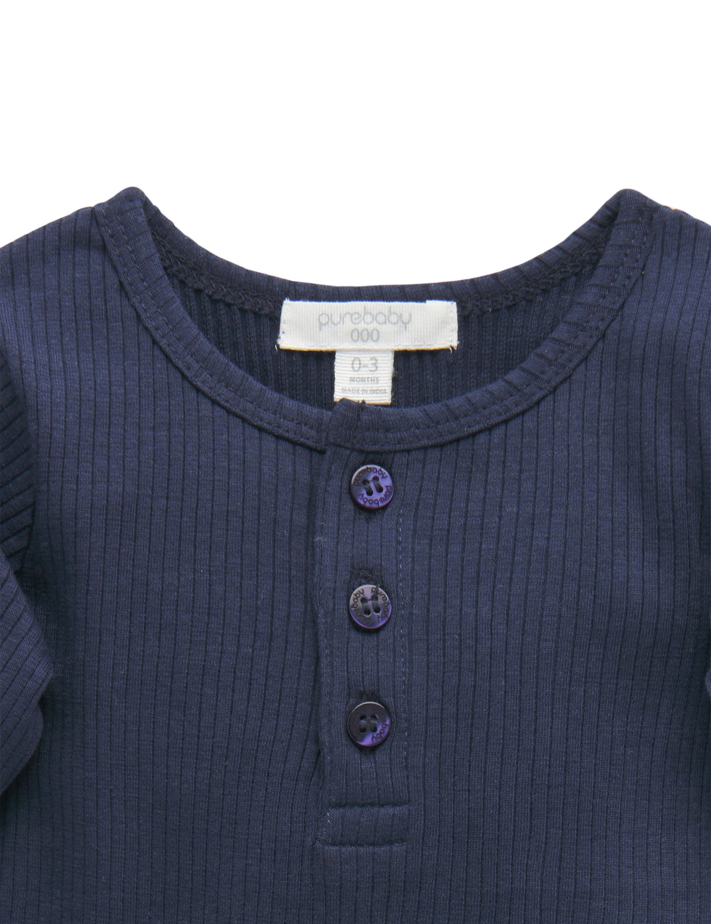 purebaby Purebaby Rib L/Slv Henley Tee Winter Navy PBN1000NS