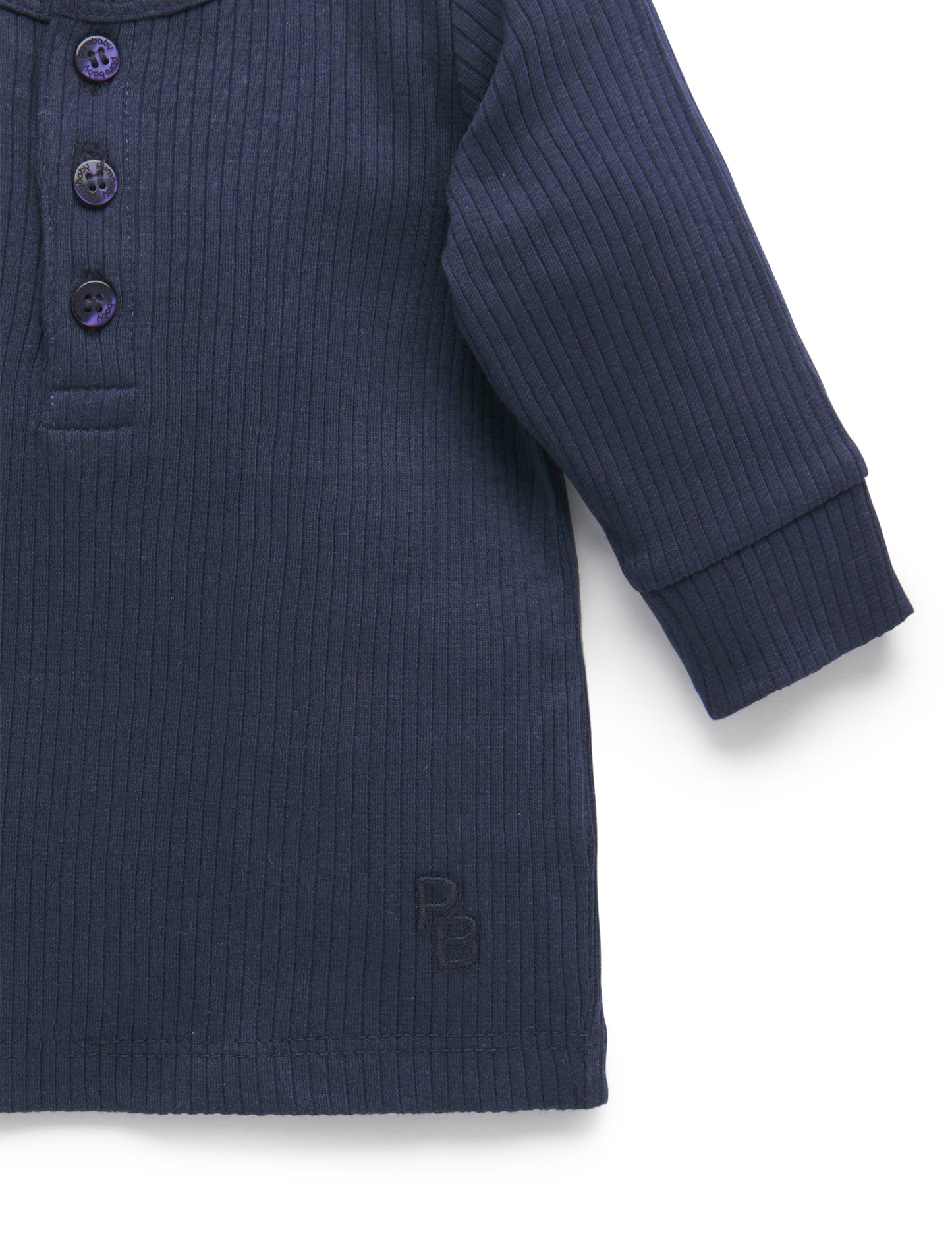 purebaby Purebaby Rib L/Slv Henley Tee Winter Navy PBN1000NS