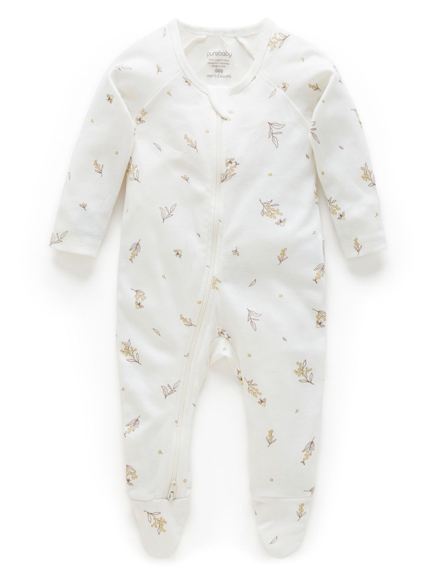 Purebaby Purebaby Zip Grpwsuit Vanilla Wattle Bee PE1001ES