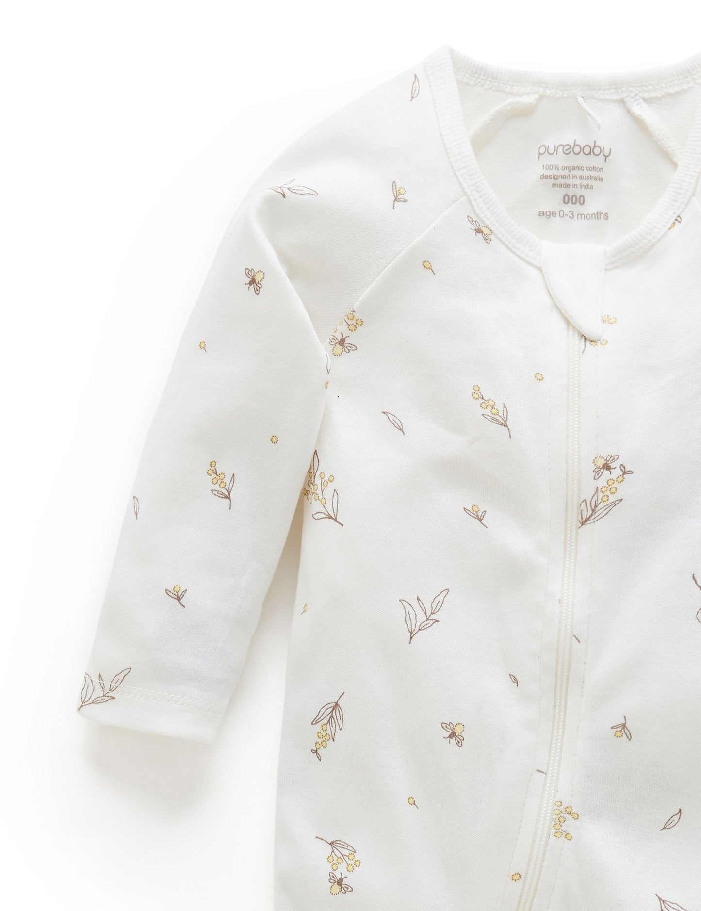 Purebaby Purebaby Zip Grpwsuit Vanilla Wattle Bee PE1001ES
