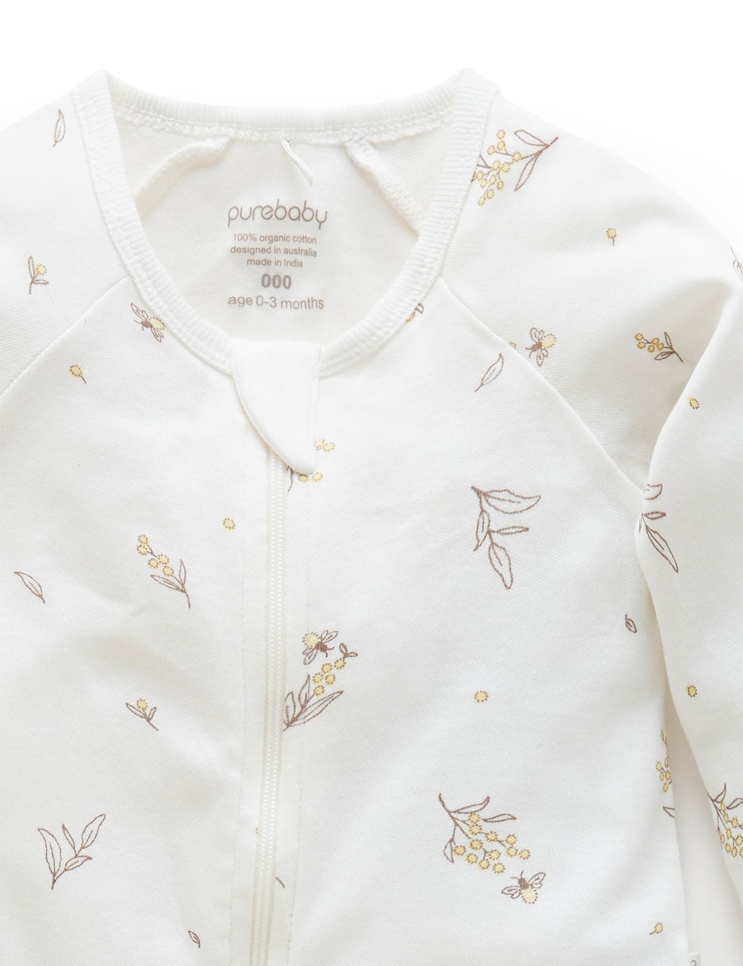 Purebaby Purebaby Zip Grpwsuit Vanilla Wattle Bee PE1001ES