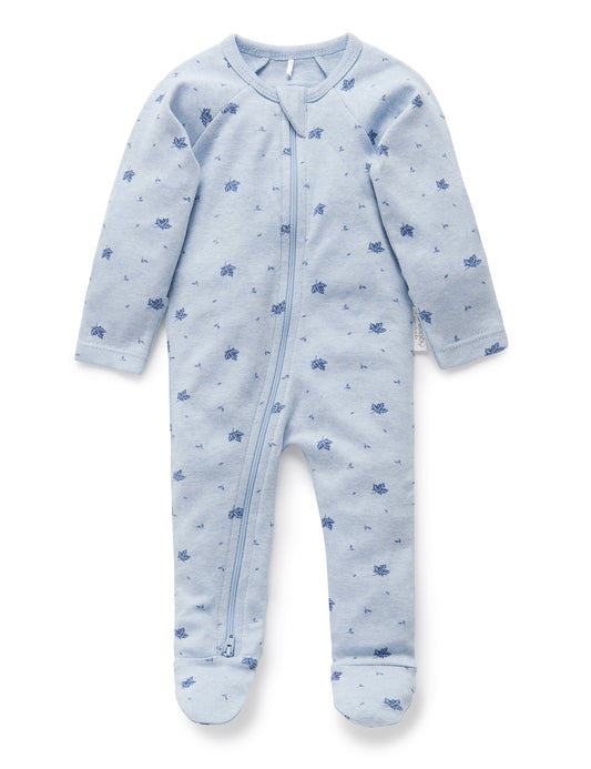 Purebaby ピュアベビー  ZIP GROWSUIT PALE BLUE LEAF PE1001ES