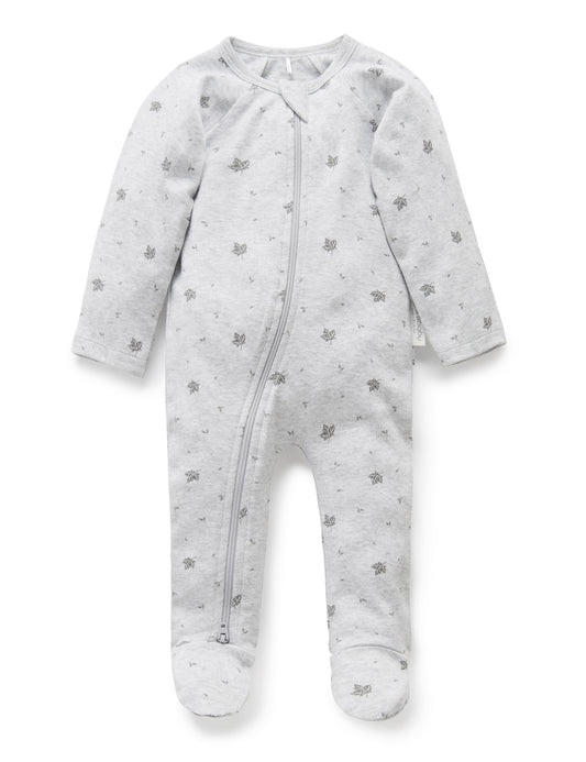Purebaby ピュアベビー ZIP GROWSUIT PALE GREY LEAF PE1001ES