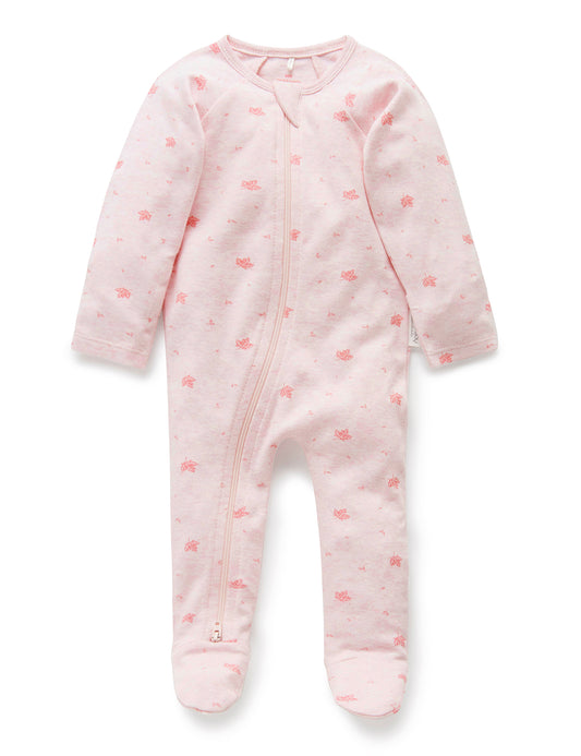 Purebaby ピュアベビー  ZIP GROWSUIT PALE PINK LEAF PE1001ES