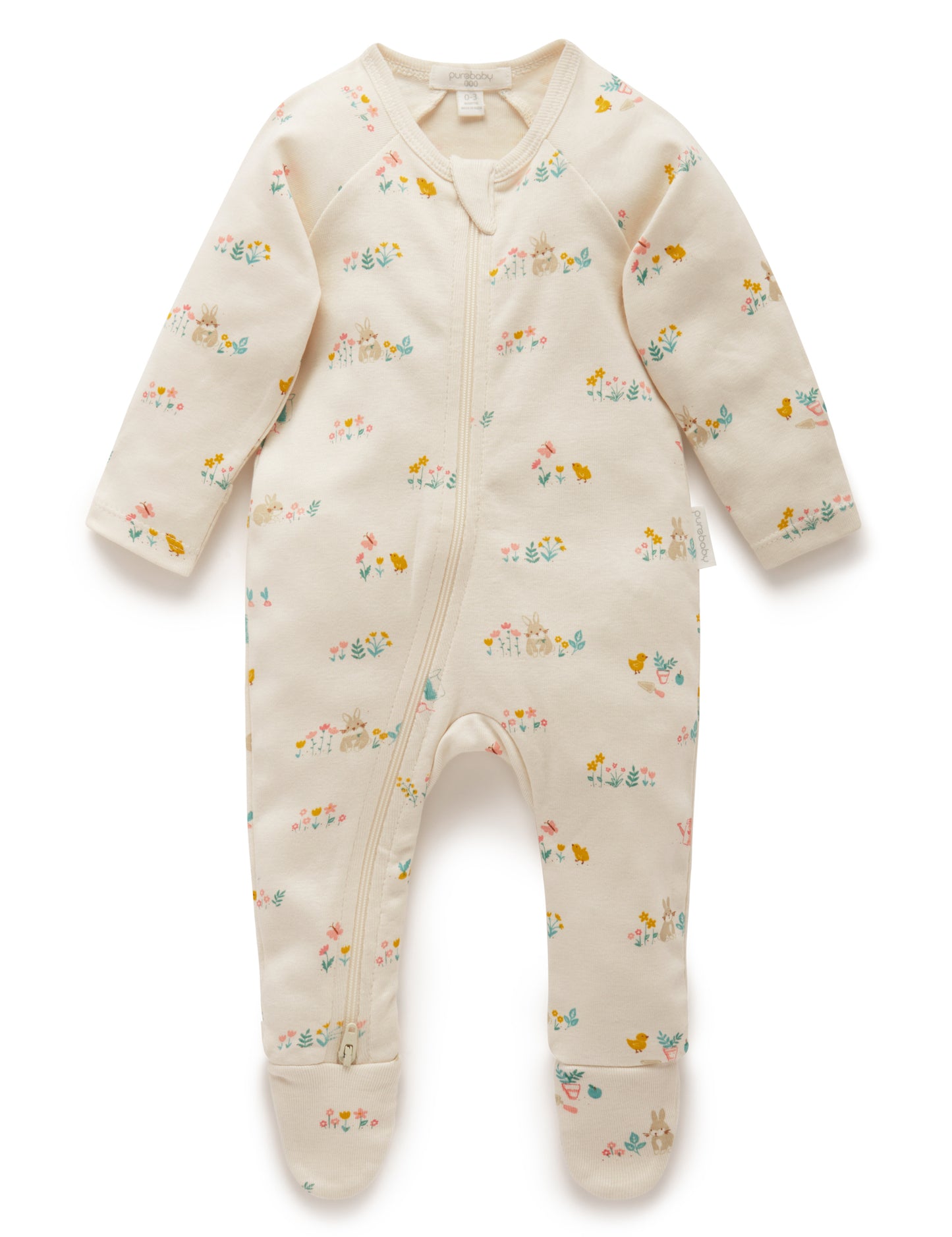 Purebaby Purebaby Printed Zip Growsuit Flower Patch Print PN1001S21