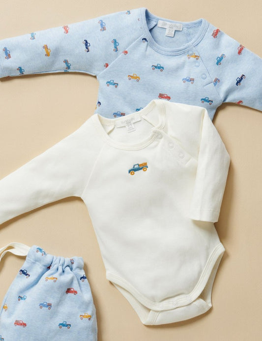 purebaby Purebaby 2 Pack Bodysuit Gift Pack Woodland Truck Print