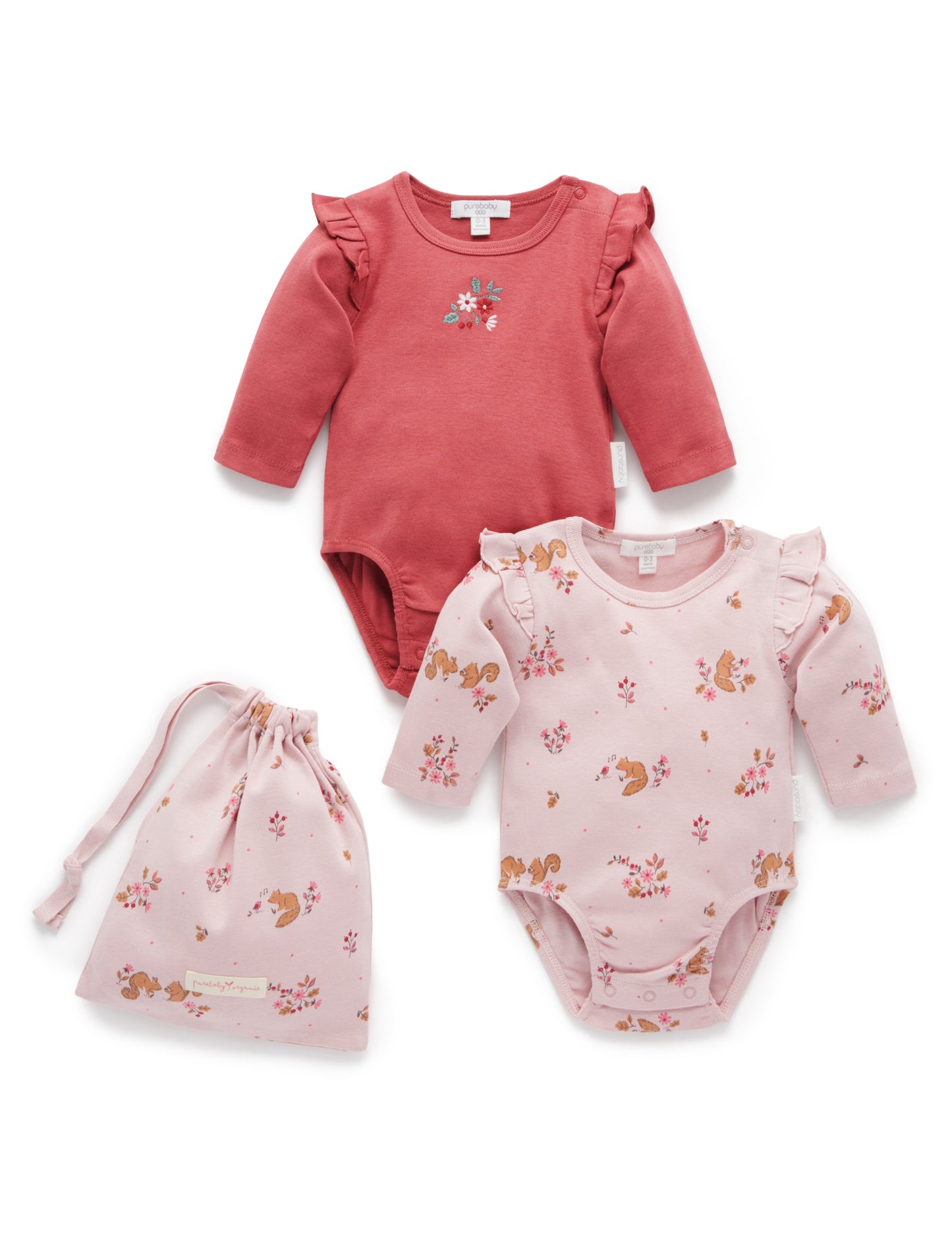 purebaby ピュアベビー 2 Pack Bodysuit Gift Pack Acorn Gathering Print