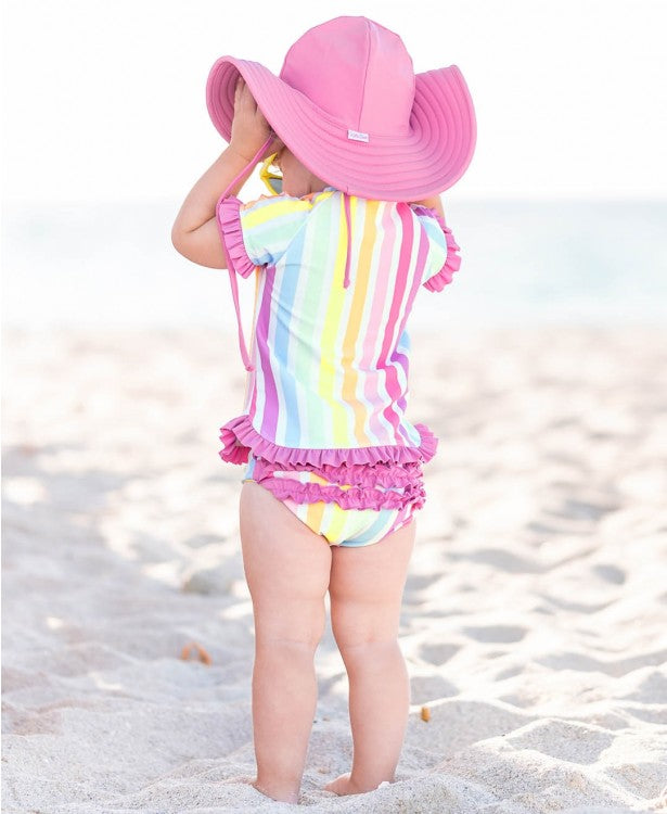 RuffleButts Rainbow Dream Stripe Rash Guard Bikini