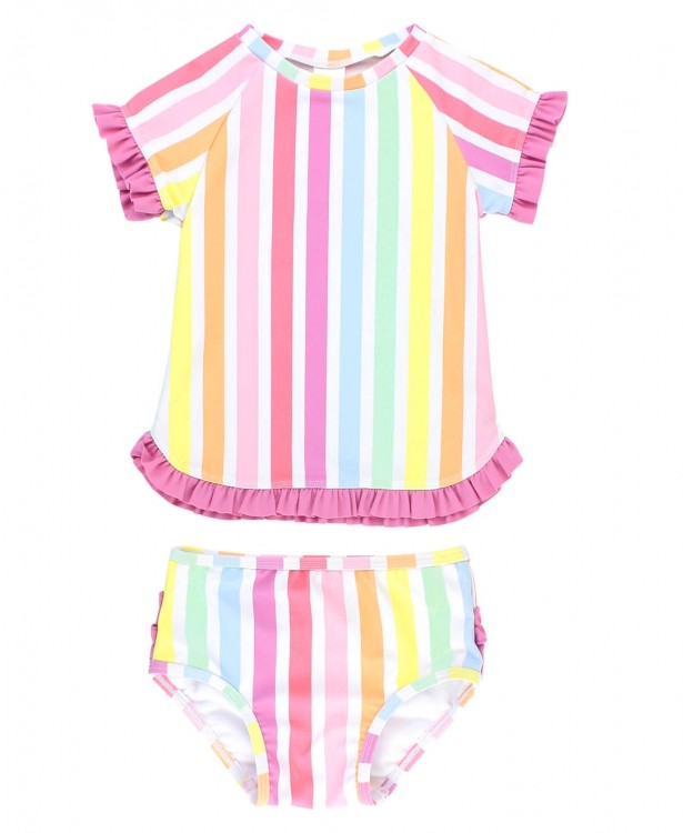RuffleButts Rainbow Dream Stripe Rash Guard Bikini