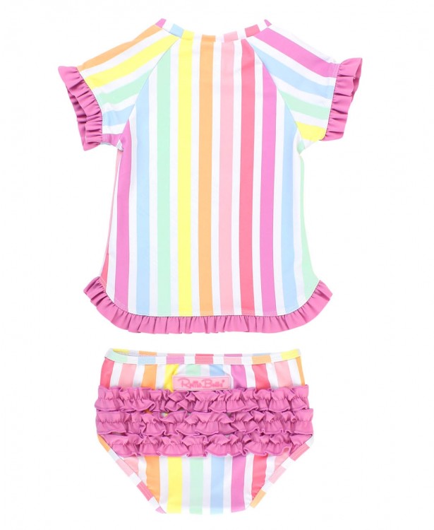 RuffleButts Rainbow Dream Stripe Rash Guard Bikini