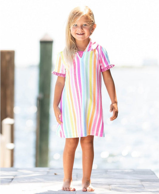 RuffleButts Rainbow Dream Stripe Ruffle Terry Cover-Up