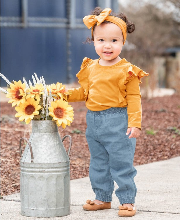 Ruffle Butts Light wash Denim Ruffle Jogger Pants