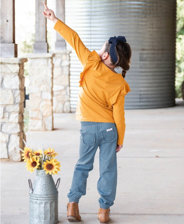 Ruffle Butts Light wash Denim Ruffle Jogger Pants