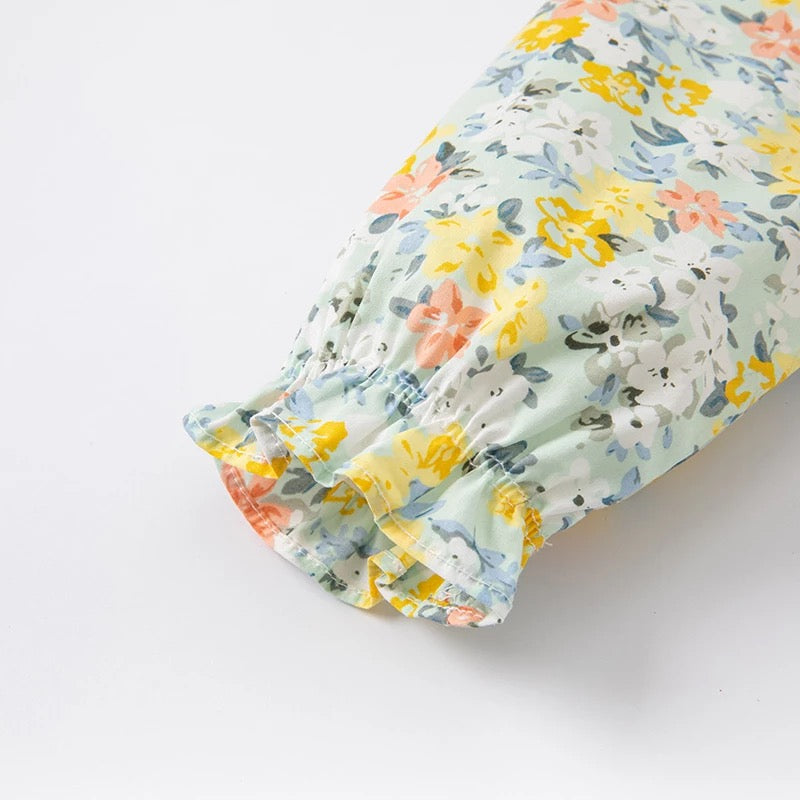 dave&bella デイブベラ ペタル襟イエローグリーンフローラルブラウスセットアップ DB1220785