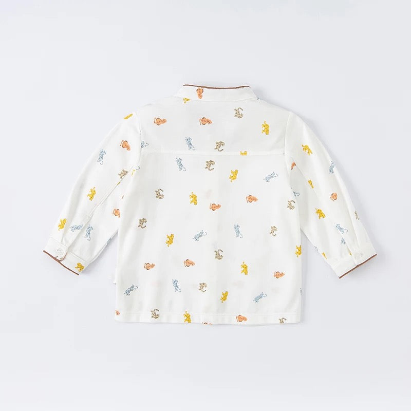 【130cm last one】dave&bella デイブベラ ボウタイ付きタイガーデザインスタンドカラーシャツ DB1220742