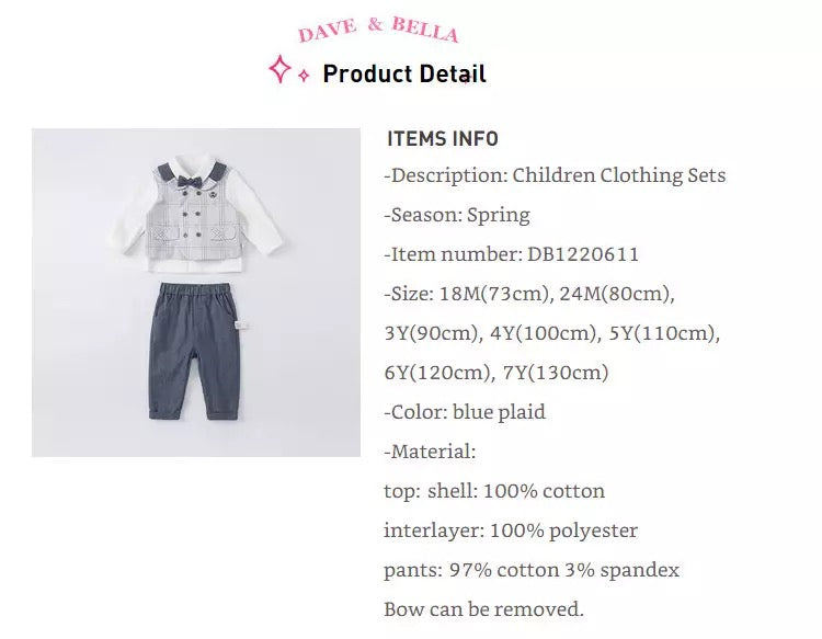 dave&bella Dave Bella Gray Check Vest Docking Dress Setup DB1220611