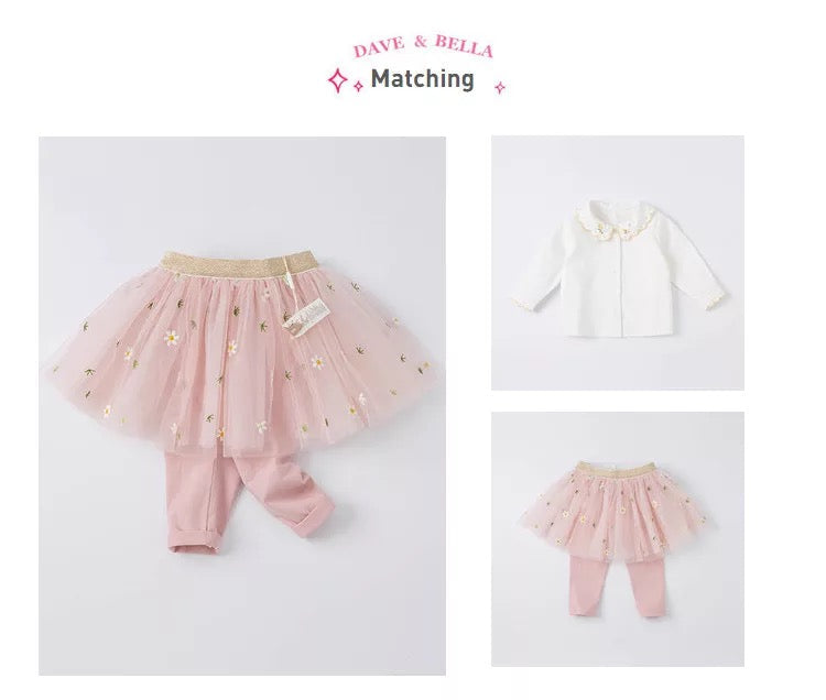 dave&bella Dave Bella Flower Embroidery Tulle Skirt Leggings DB1220797