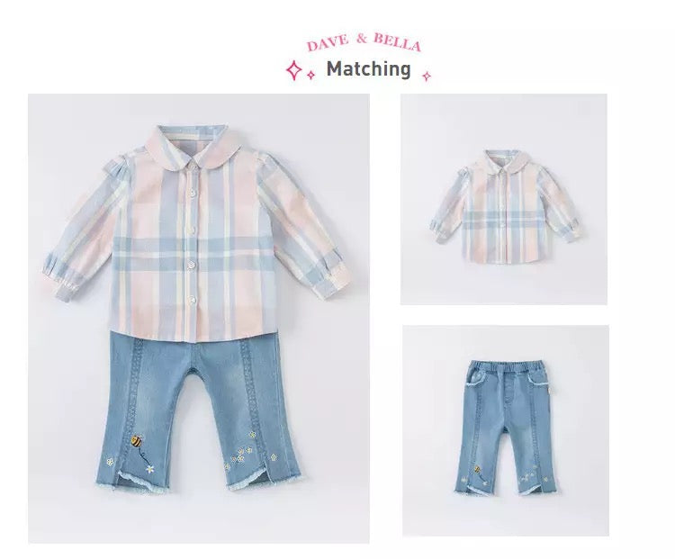 dave&bella Pale color check blouse DB1221686 90cm