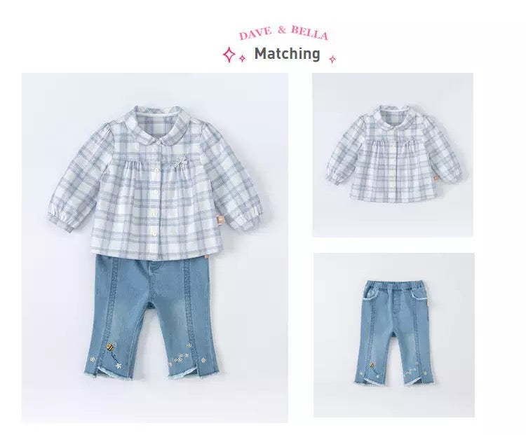 dave&bella dave bella pale blue check blouse DB1221654 100cm