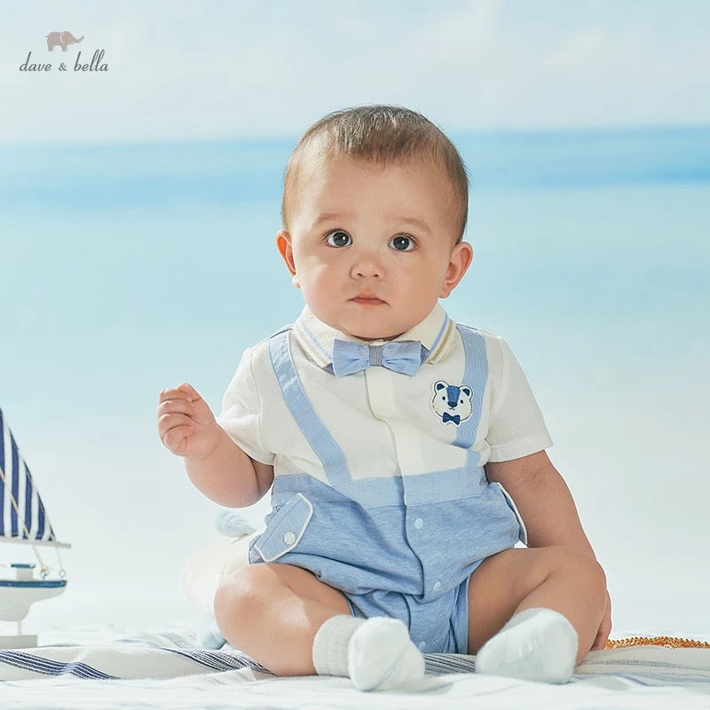 dave&bella デイブベラ ボウタイ付きライトブルーサロペットデザインロンパース DB2221636