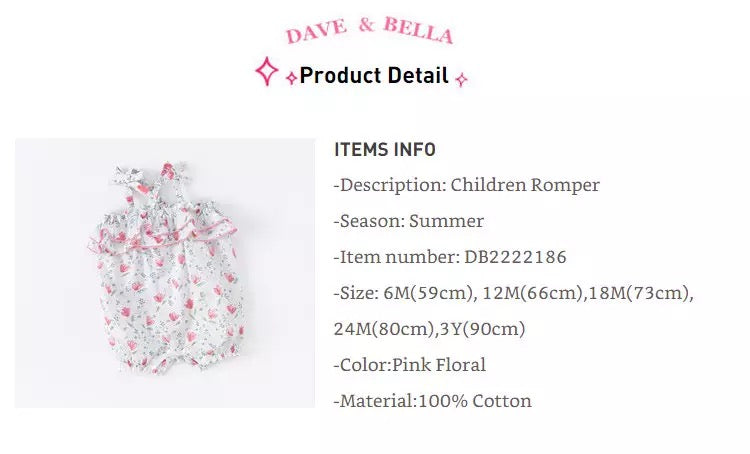 dave&bella Dave Bella Flower Design Ruffle Romper DB2222186 66cm