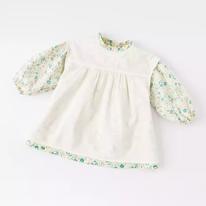 dave&bella デイブベラ ポシェット付きグリーンイエローフローラルワンピース DB3222705 90cm